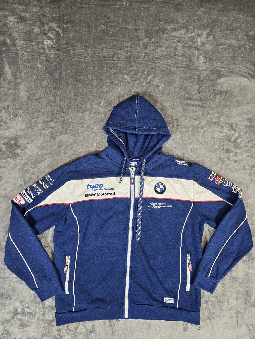 Tyco Racing BMW Motorrad Fleece Full Zip Jacket  Size Large Blue Embroidered